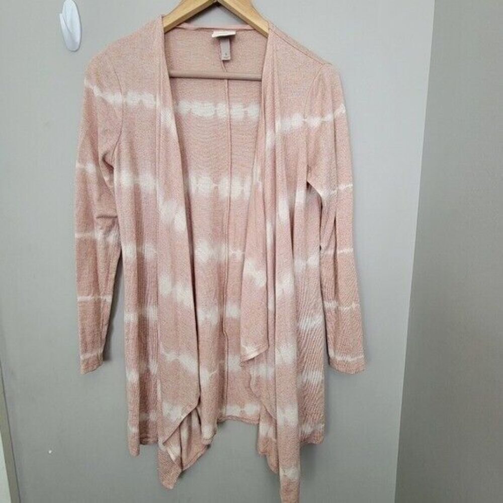 Knox Rose Tie-dye Pink White Stripe Waterfall Open Front Duster Cardigan Small